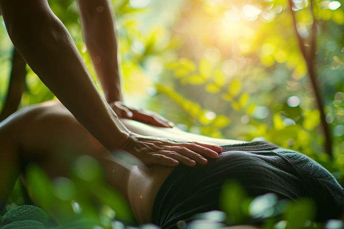 Close-up of acupuncture and massage