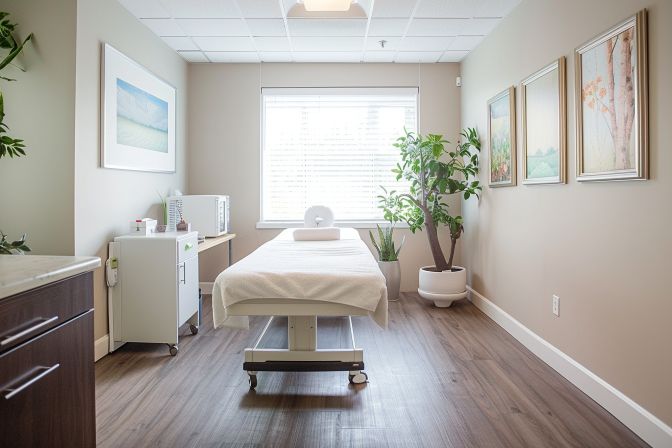 A serene acupuncture clinic with calming decor and tranquil ambiance.