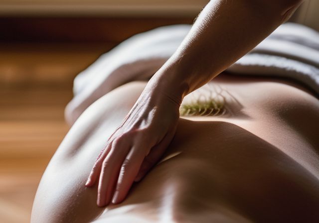 A person receiving acupuncture treatment for abdominal pain in a natural setting. A person receiving acupuncture treatment for abdominal pain in a natural setting.