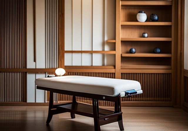 An acupuncture room with fertility treatment equipment and nature photography.