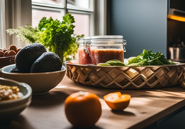 A variety of fertility-boosting foods displayed in a vibrant kitchen.